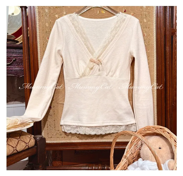 [Mummy Cat] My Spoiled Angel Lace Bow Knitted Top