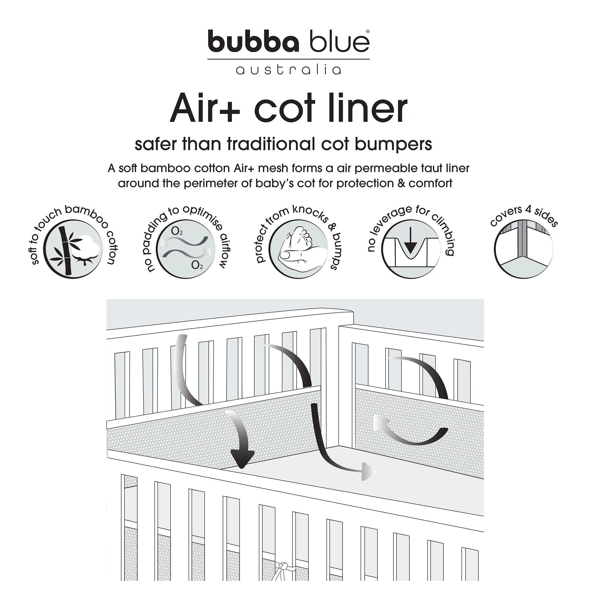 Nordic Breathe Easy® Air  Cot Liner Grey/Sand
