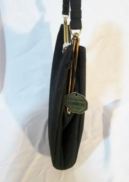 NWT NEW Vintage MEL-TON BAGS CASHMERE pyramid satchel purse bag BLACK clutch