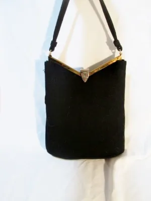 NWT NEW Vintage MEL-TON BAGS CASHMERE pyramid satchel purse bag BLACK clutch