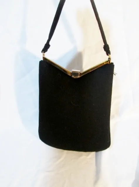 NWT NEW Vintage MEL-TON BAGS CASHMERE pyramid satchel purse bag BLACK clutch