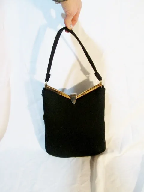 NWT NEW Vintage MEL-TON BAGS CASHMERE pyramid satchel purse bag BLACK clutch