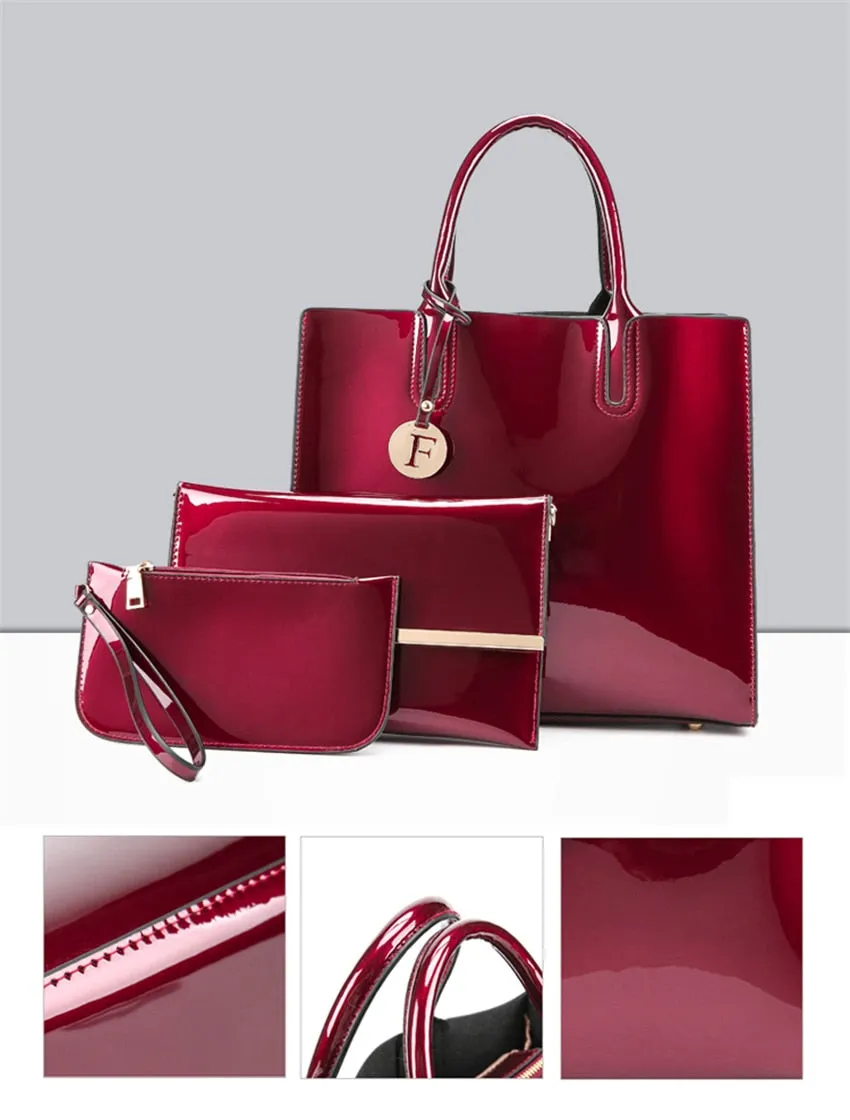 Patent faux leather Handbag Set