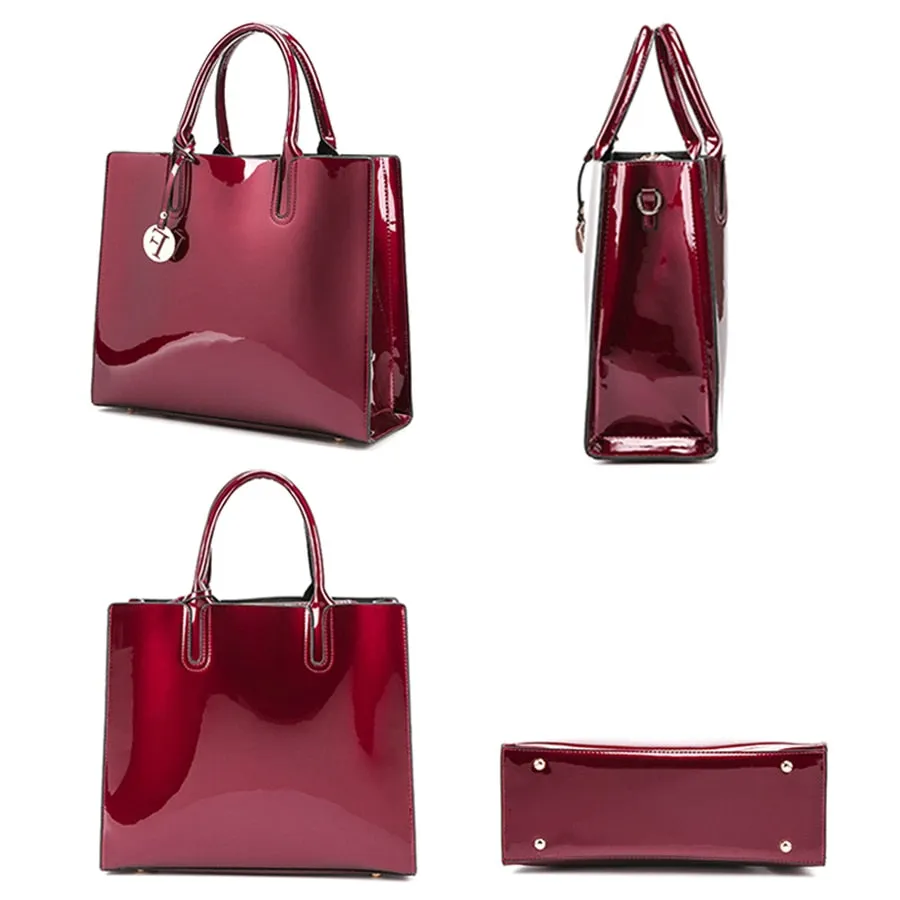 Patent faux leather Handbag Set