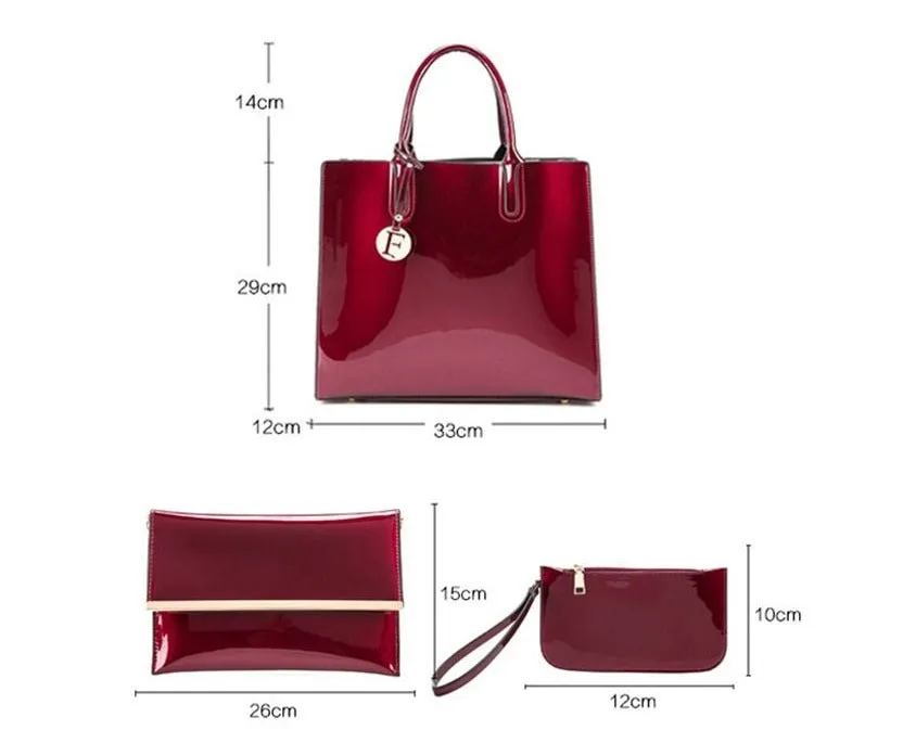 Patent faux leather Handbag Set