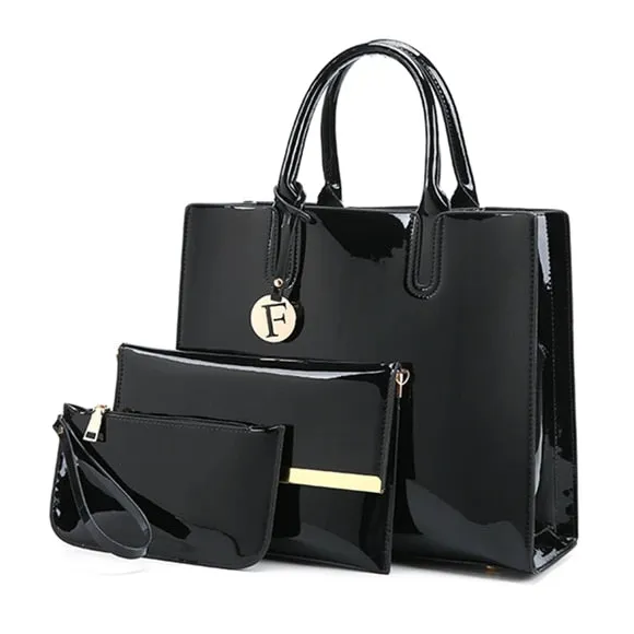 Patent faux leather Handbag Set