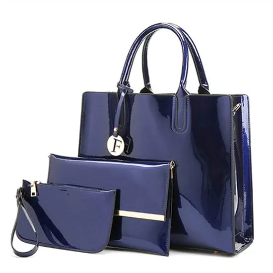 Patent faux leather Handbag Set
