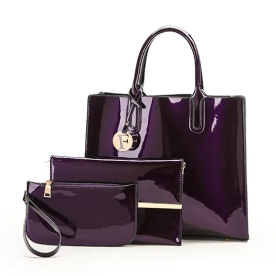 Patent faux leather Handbag Set