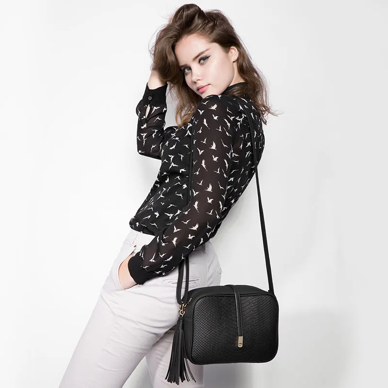 PU Leather Small Shoulder Bag with Tassel