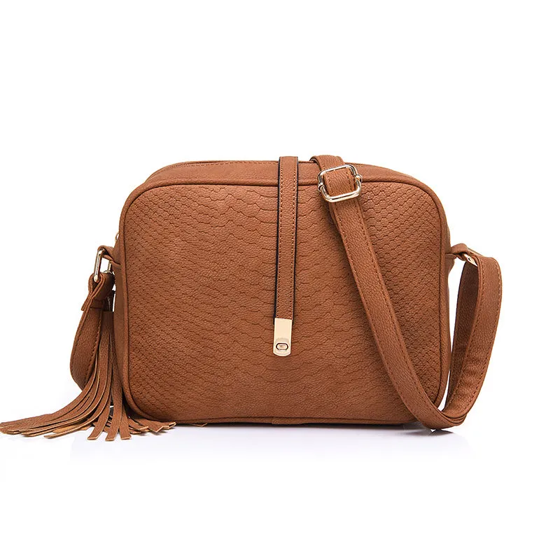 PU Leather Small Shoulder Bag with Tassel