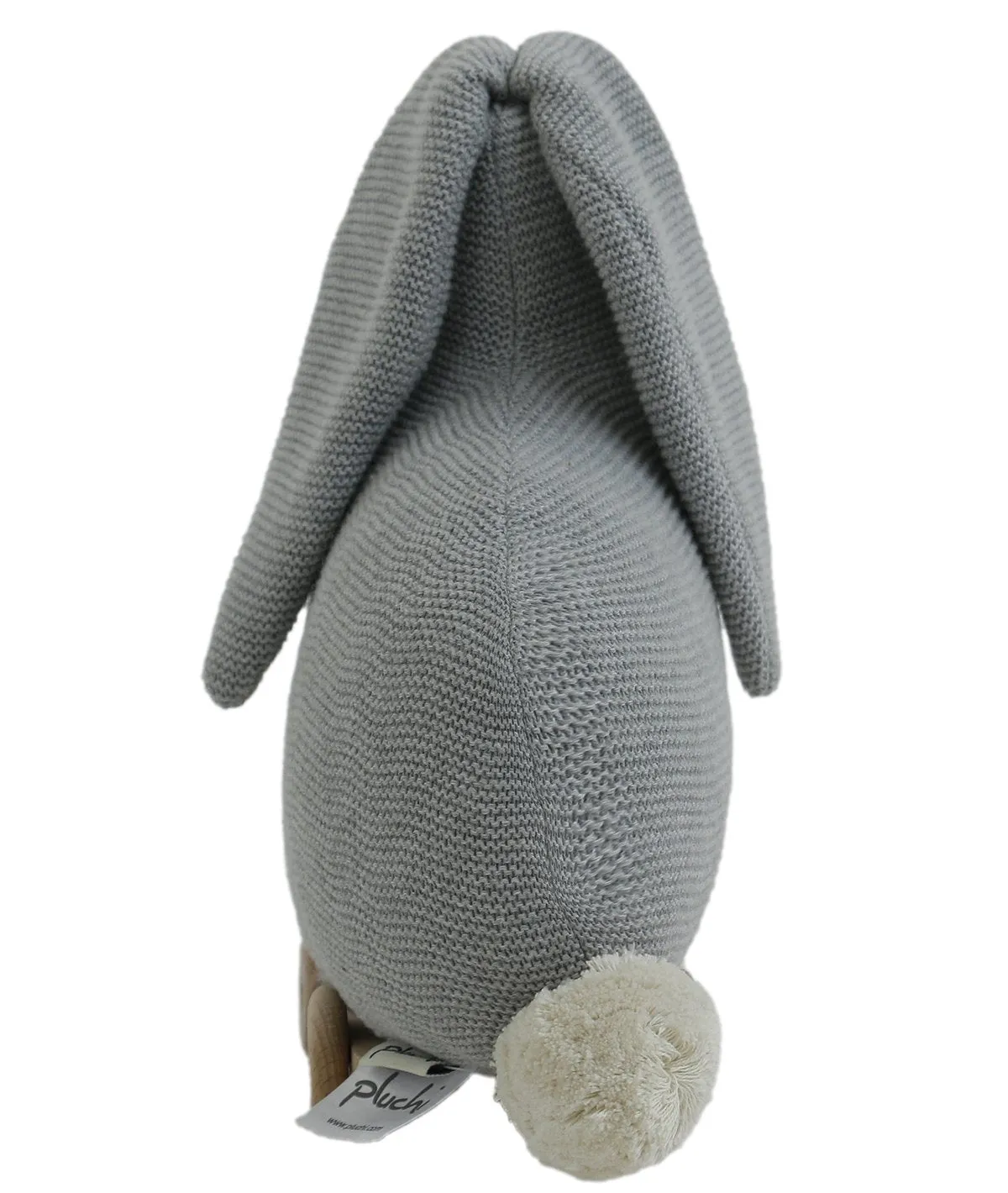 Push & Pull Bunny - Grey 100% Cotton Knitted Stuffed Soft Toy for Babies / Kids with Wooden Cart