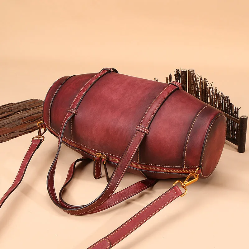 Unique Women Leather Handbags Shoulder Bag Barrel Bag Purses for Women