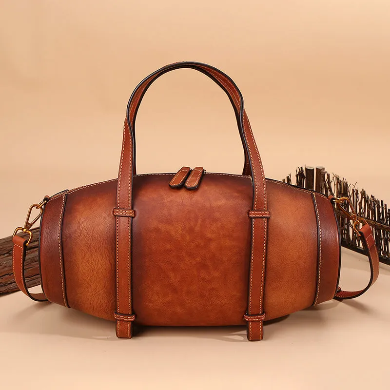 Unique Women Leather Handbags Shoulder Bag Barrel Bag Purses for Women