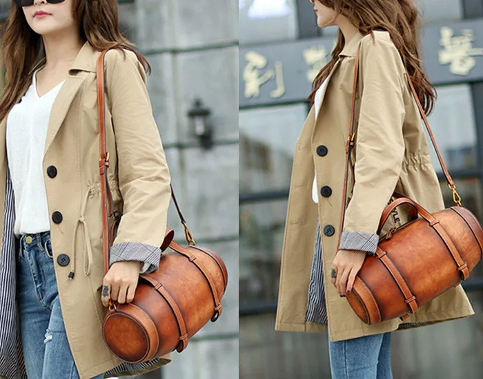 Unique Women Leather Handbags Shoulder Bag Barrel Bag Purses for Women