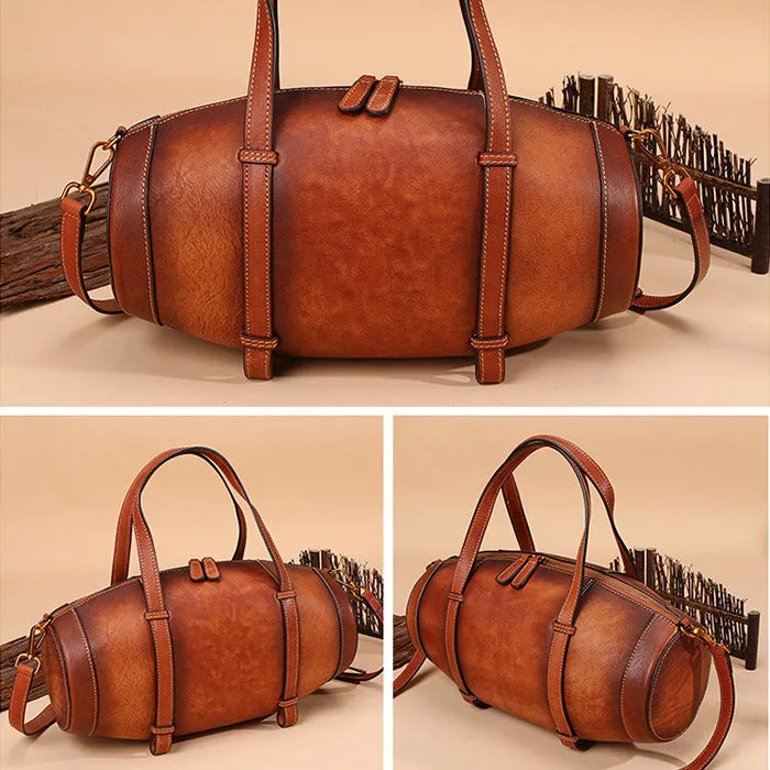 Unique Women Leather Handbags Shoulder Bag Barrel Bag Purses for Women
