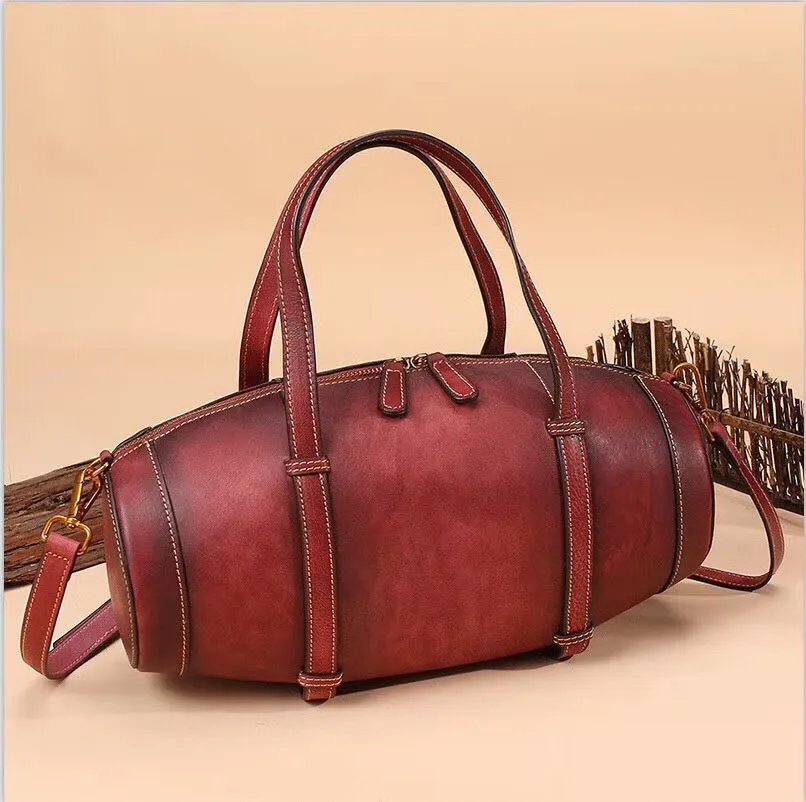 Unique Women Leather Handbags Shoulder Bag Barrel Bag Purses for Women
