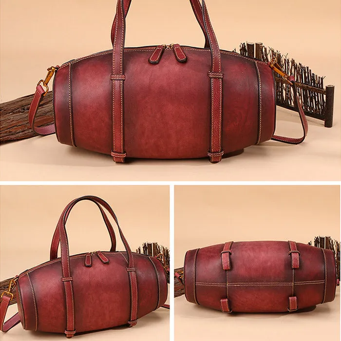 Unique Women Leather Handbags Shoulder Bag Barrel Bag Purses for Women