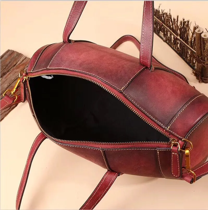 Unique Women Leather Handbags Shoulder Bag Barrel Bag Purses for Women