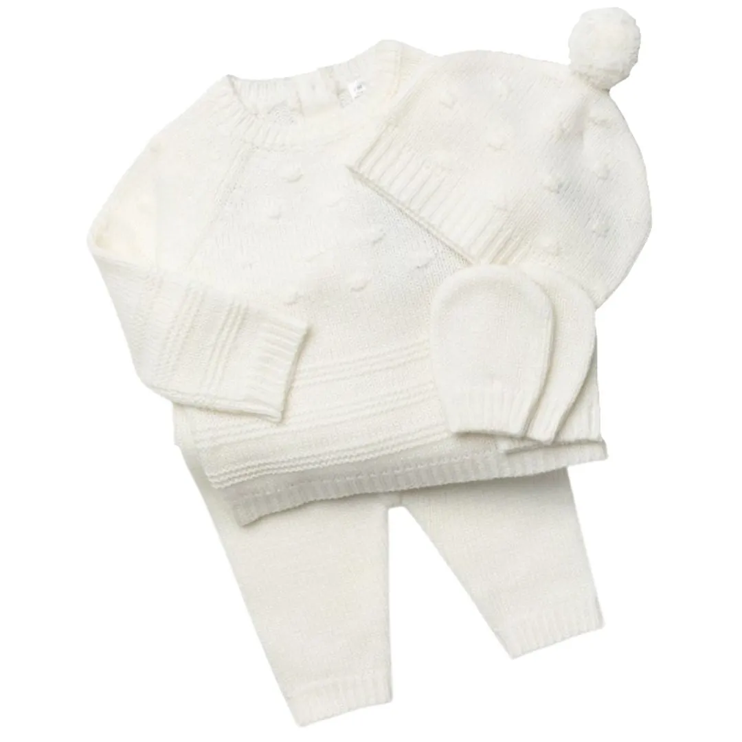 Unisex Baby Clothing Set - Knitted 4pc - Cream