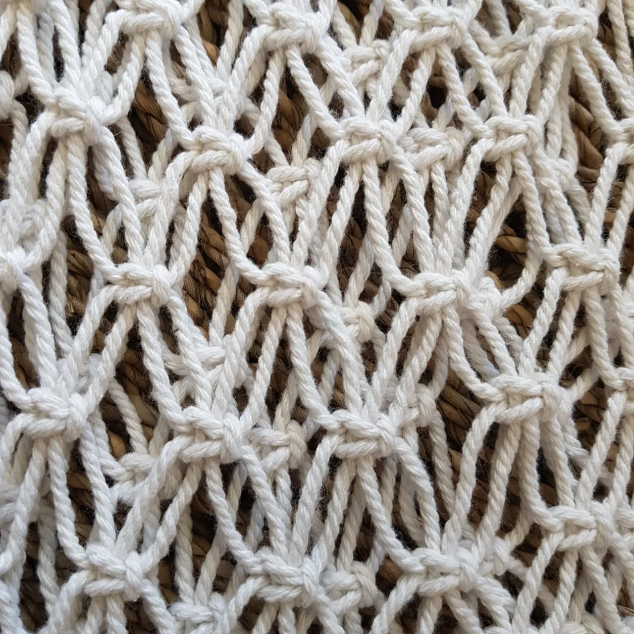 White Woven Cotton Oval Shaped Macrame Bag