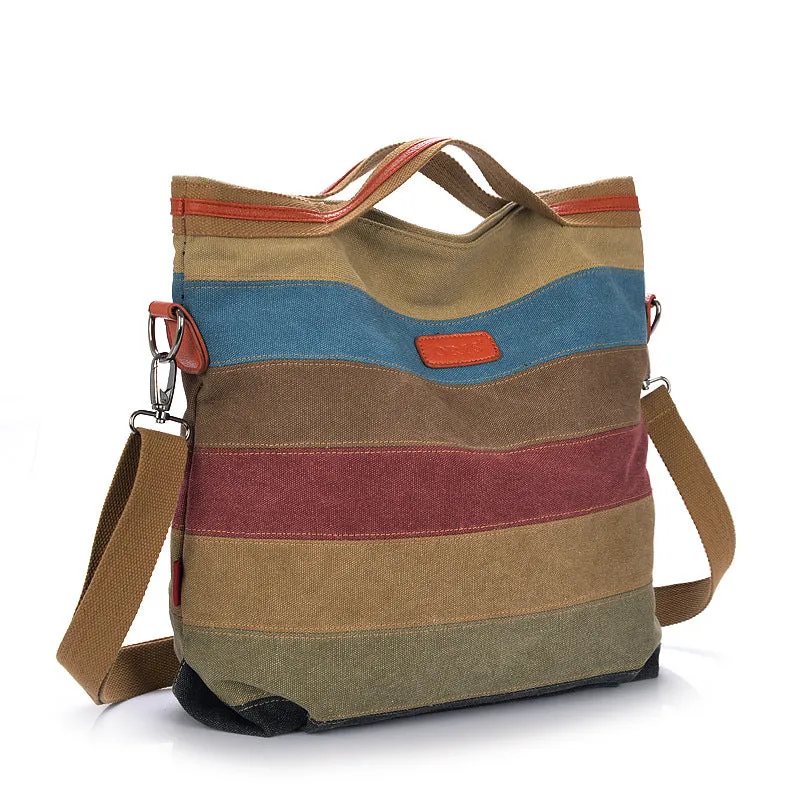 Women Canvas Striped Contrast Color Canvas Crossboby Bags