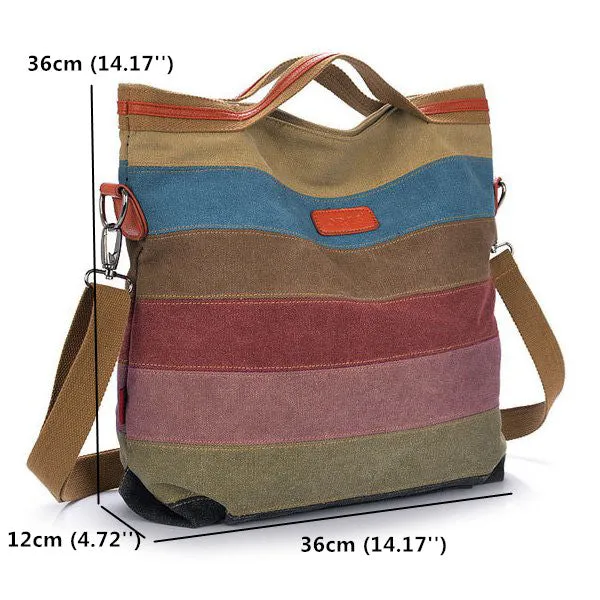 Women Canvas Striped Contrast Color Canvas Crossboby Bags
