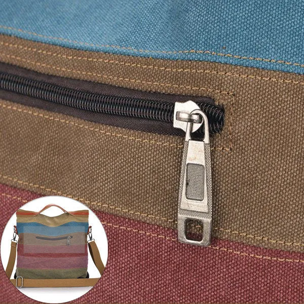 Women Canvas Striped Contrast Color Canvas Crossboby Bags