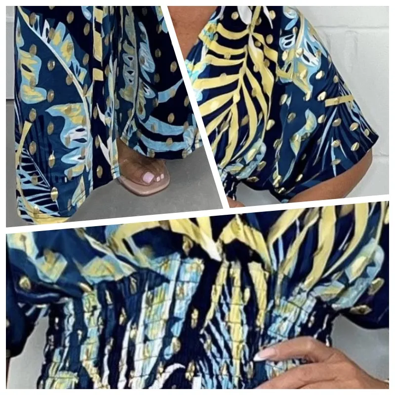 Women's  Fashion Leaf Print Plus Size Bodysuit with Elastic Waist