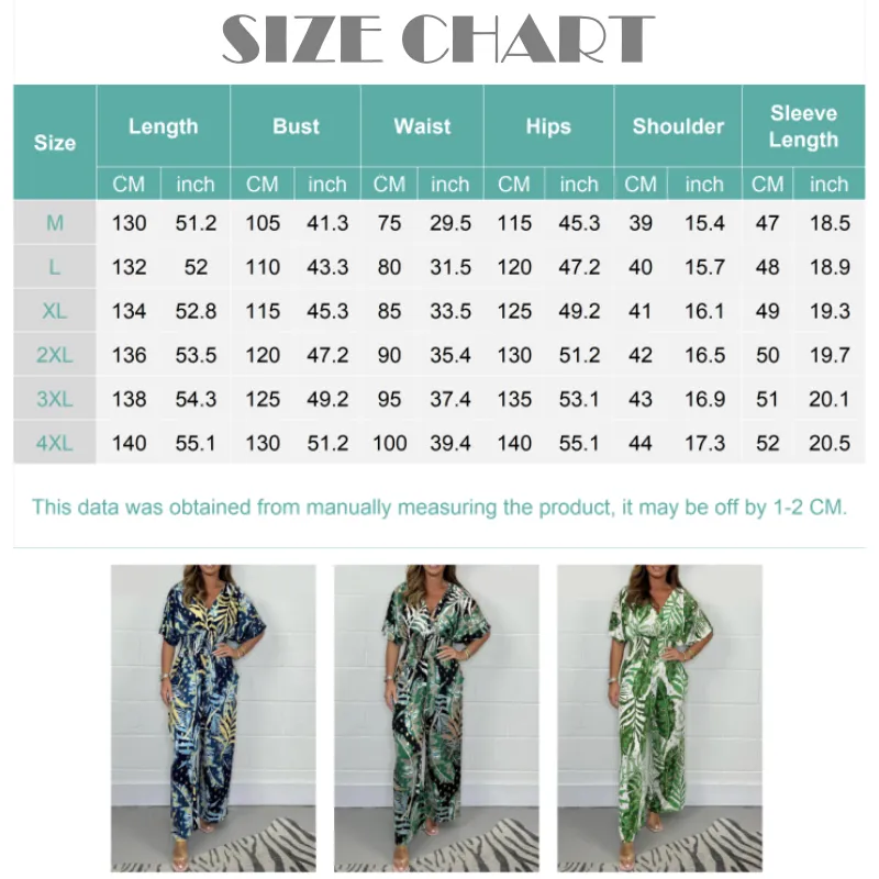 Women's  Fashion Leaf Print Plus Size Bodysuit with Elastic Waist
